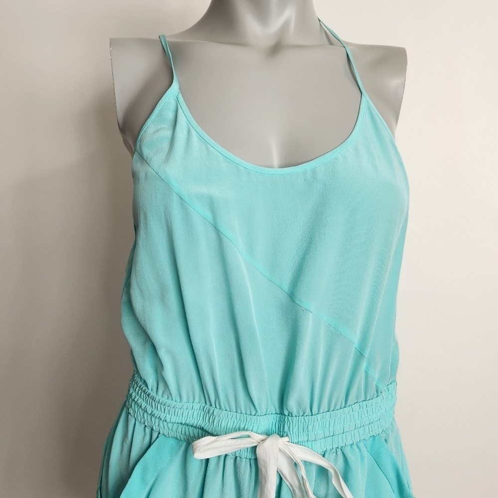 Aritzia X Wilfred "Peri" Teal Blue Silk Spaghetti Strap Shorts Romper Size S/M - Picture 5 of 16